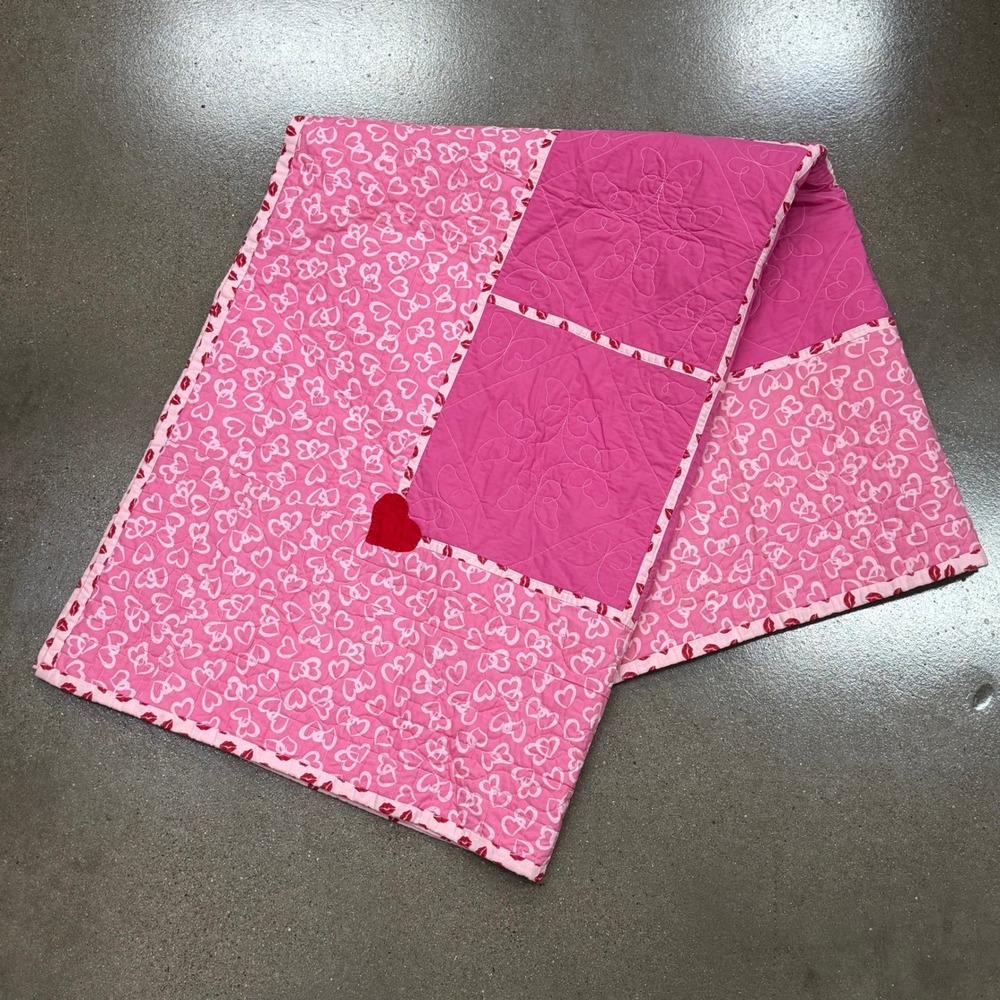 Y2K Style Handmade Twin Quilt Pink Orange Red Flying Geese Hearts 60x96 - Picture 2 of 5
